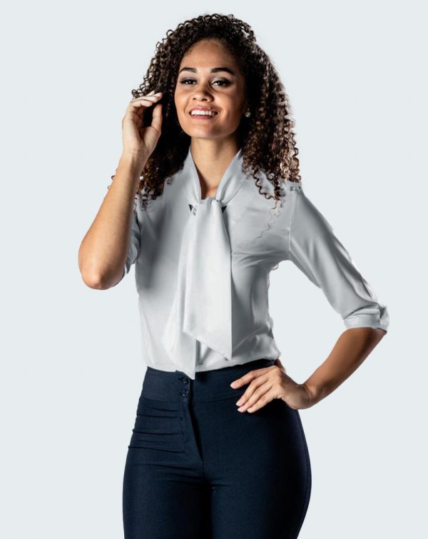 Camisa Feminina Decote V Uniforme | Cinza Claro-14664