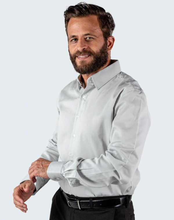 Camisa Masculina Maquinetada Uniforme | Cinza Claro
